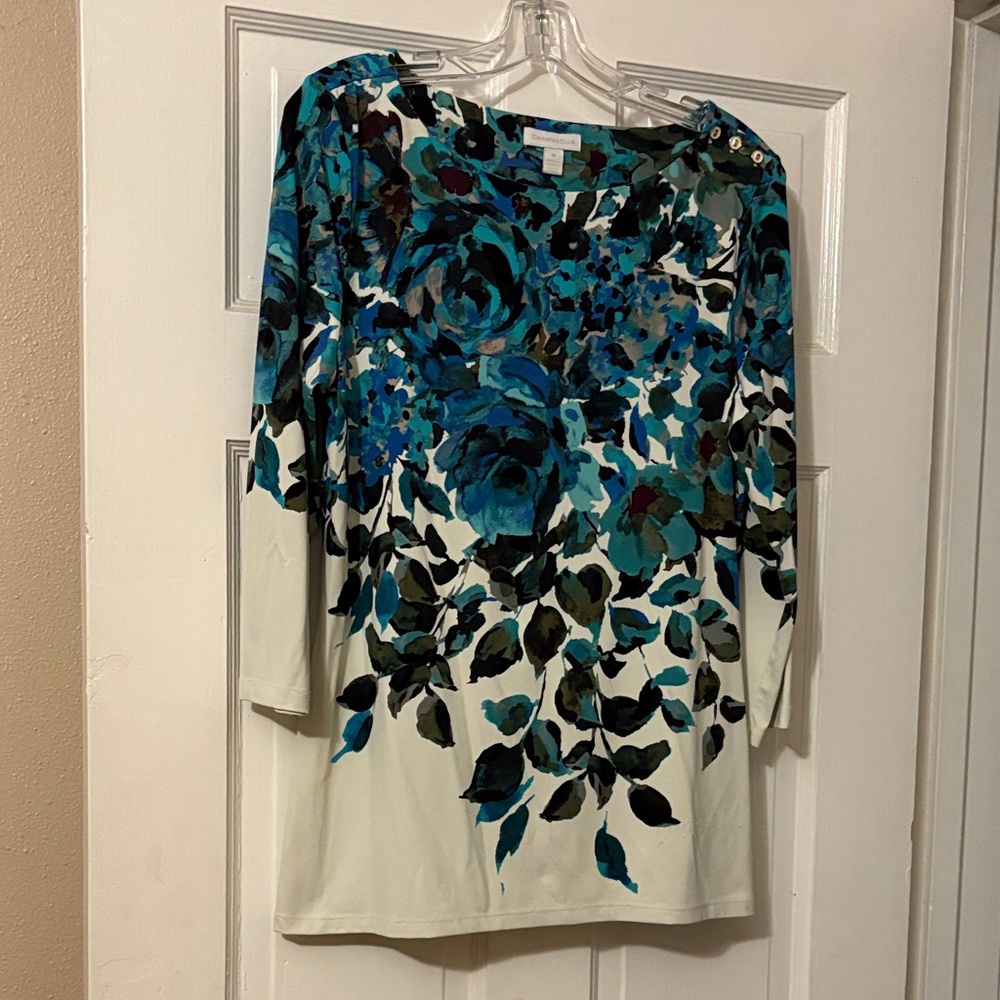 Charter’s Club Floral Blue and Green Women's Top